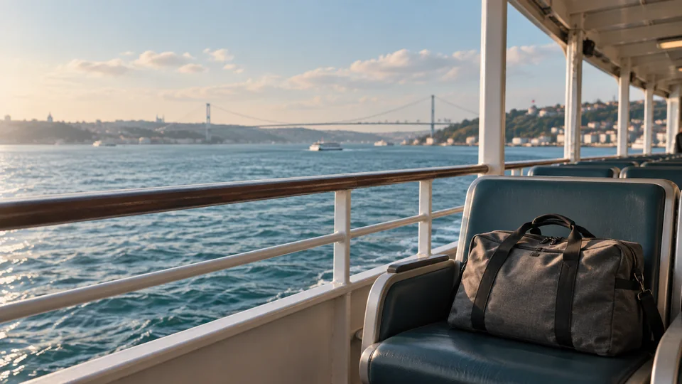 Illustrative travel arrival scene with luggage in Istanbul